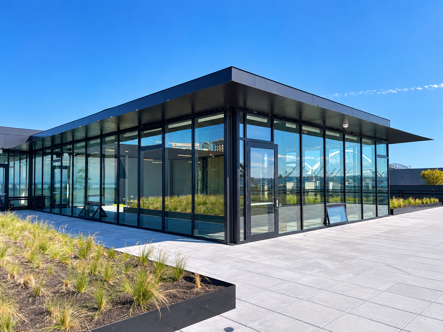 The glass rooftop facade where the events occurred.